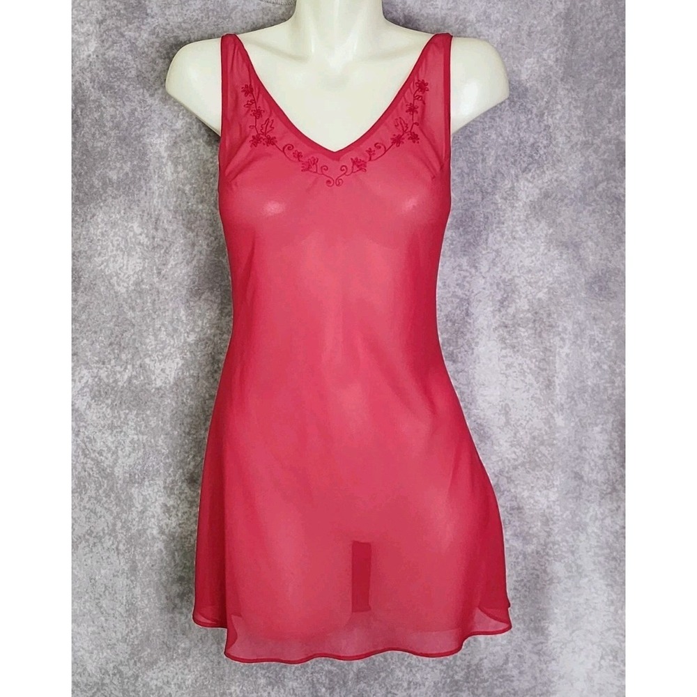 Victorias Secret VTG Mini Slip Dress Sheer‎ Pink Chemise Y2K Coquette Size Small